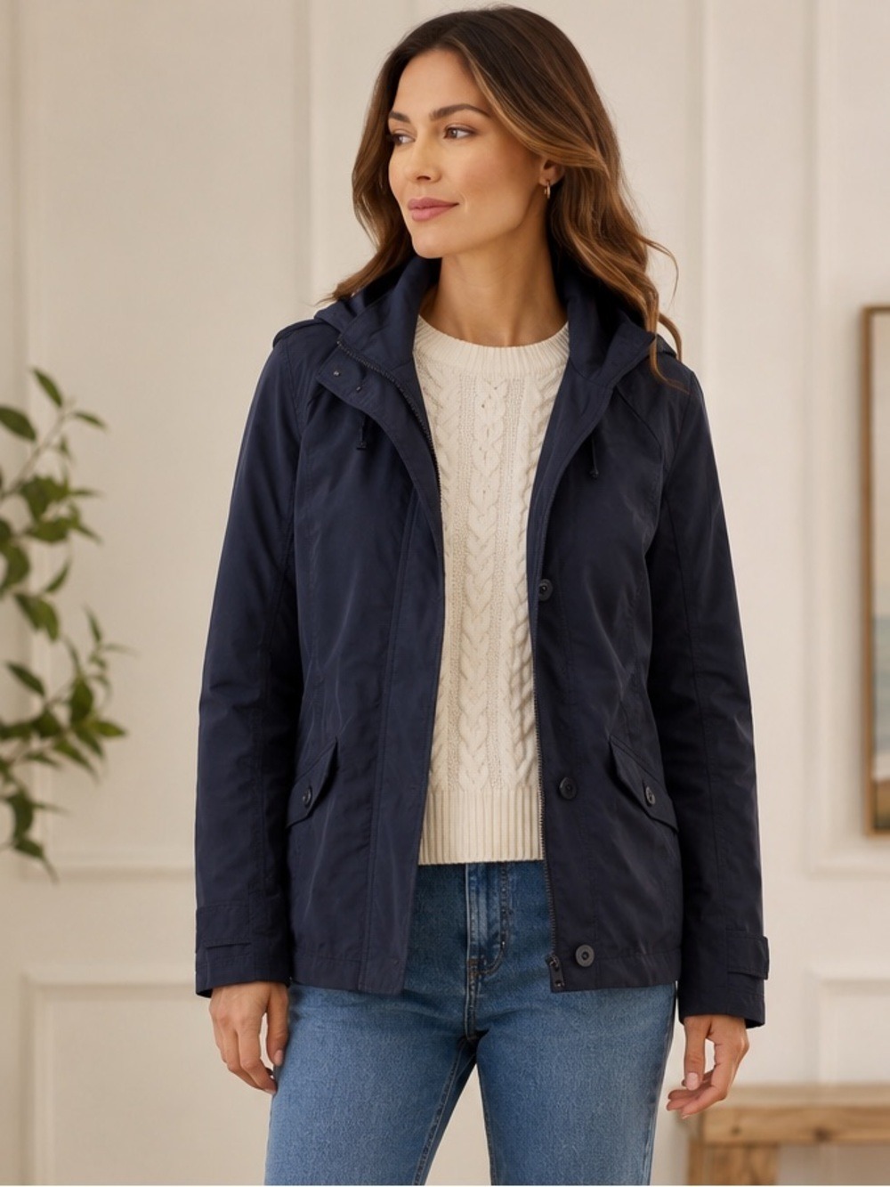 Lands’ End Navy Utility Jacket Quiet Luxury Coastal Grandmother Small